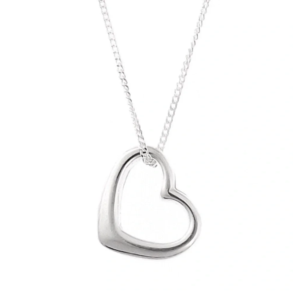 Open Heart Charm Necklace Antiqued Silver Finish - Picture 1 of 4